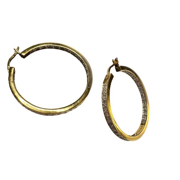 Beautiful 1/2 Carat Inside Out Diamond Hoop Earrings - 14kt Goldplate - Sterling - Picture 7 of 13